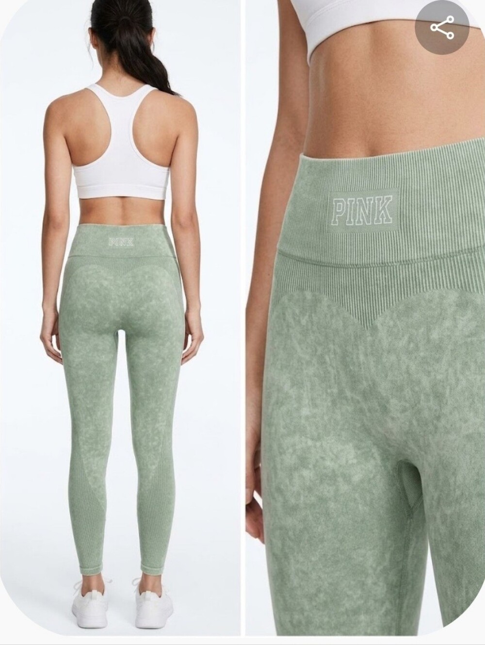 Victoria's Secret PINK Women's Seamless leggings Green Color Block Atletic Sz M